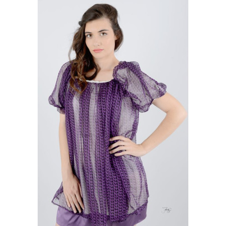 Robe en soie mousseline imprimée violet 36 - 40