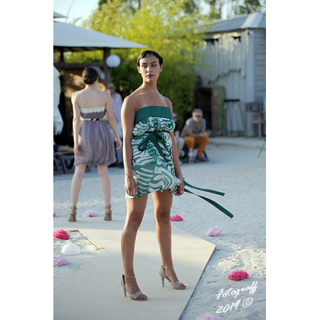 Robe bustier/jupe en soie imprimée vert