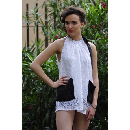 Top dentelle blanc noué au col 36 - 40