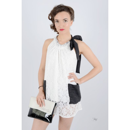 Top dentelle blanc noué au col 36 - 40