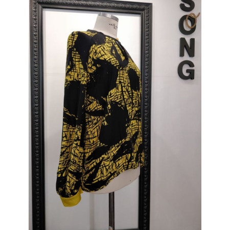 Blouse en soie imprimée jaune et noir