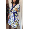 Robe style croisée imprimée bleu et blanc