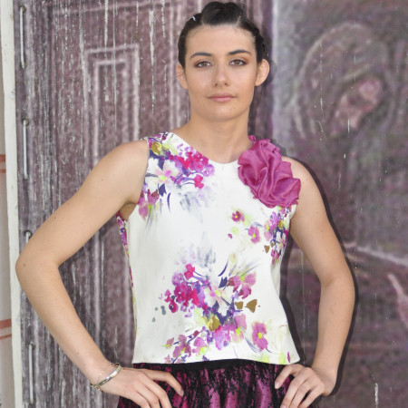 TOP en coton déco fleure