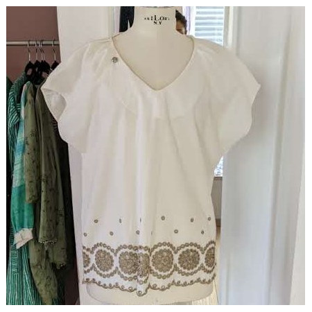 Blouse en coton anglaise manche courte