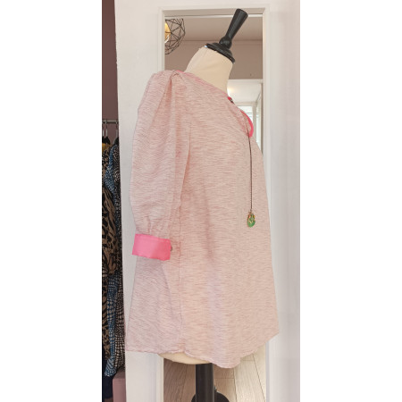 Blouse en coton manches courtes et détails de soie